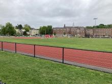 Track, soccer goals, McCall Middle School in background